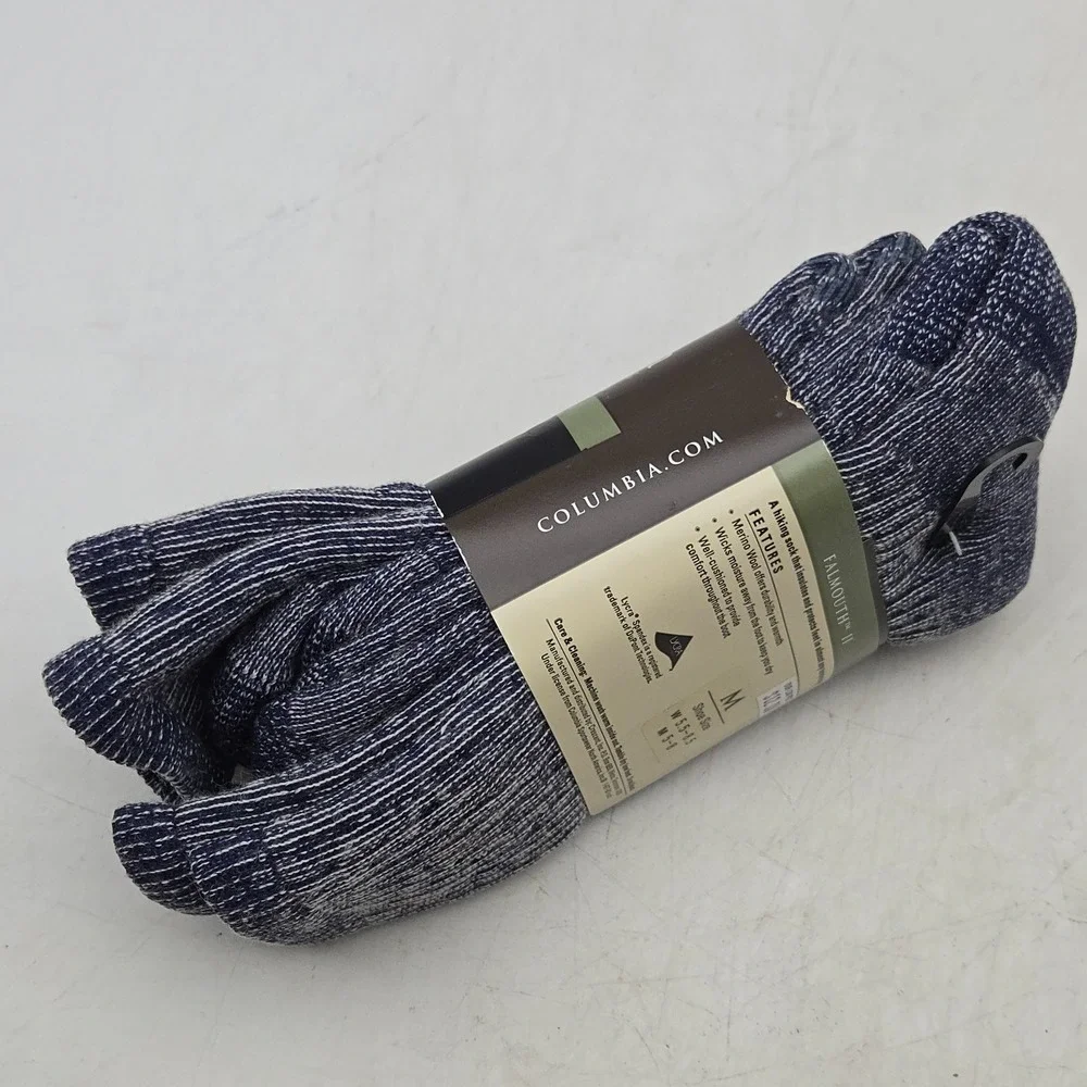 Columbia Falmouth II Merino Wool Hiking Socks 2 Pair Blue Mens 5-8 Women 5.5-8.5